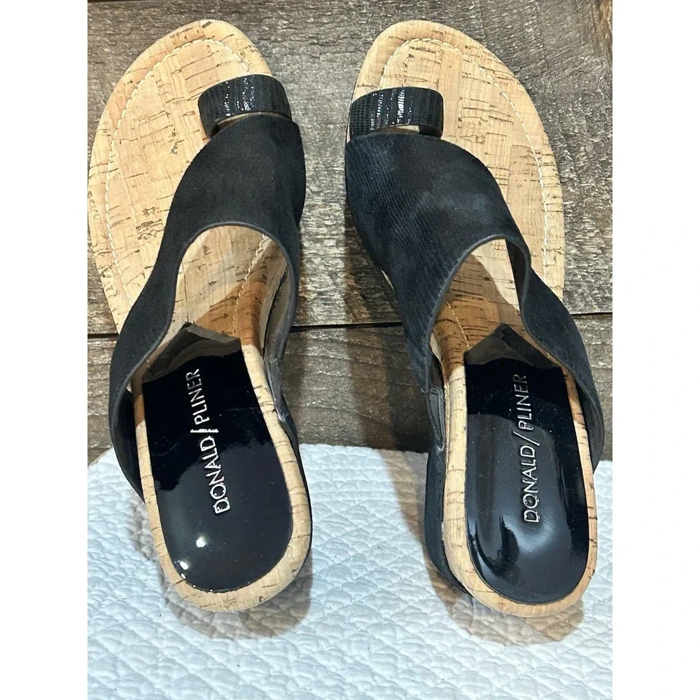 $158 Donald J Pliner Gyer Wedge Sandals Metallic Black/Black 6 M - NWOB